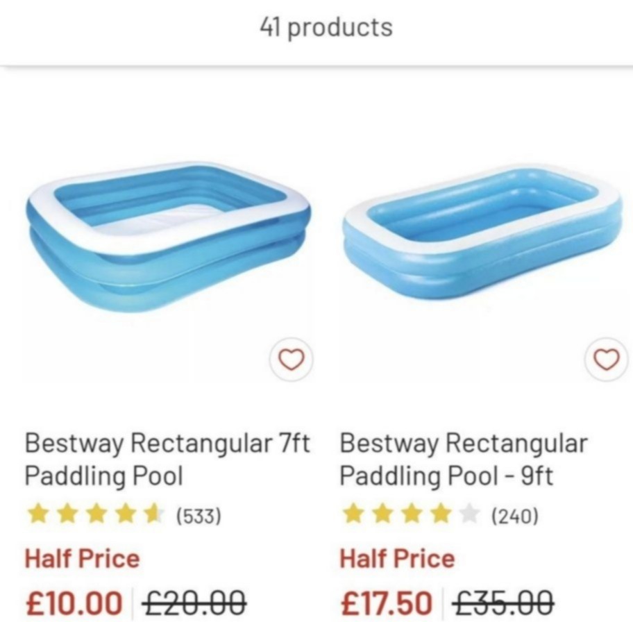 Dos piscinas rectangulares de remo de Bestway; 7 pies y 9 pies, ambos medios de precio.