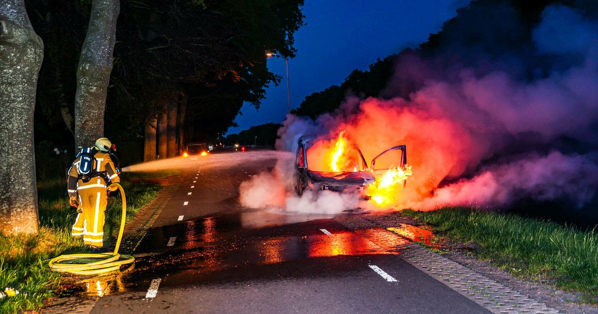 Coche destruido por fuego en Oosterhesselen