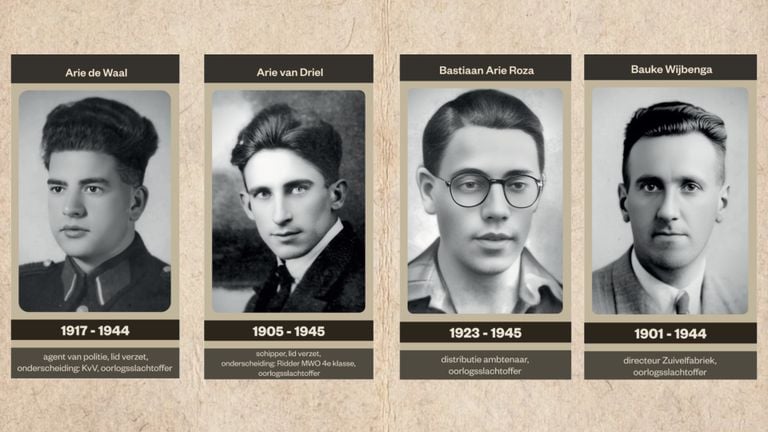 Varios héroes de guerra que se representan en los pancartas en Sleeuwijk (Fotos: Fundación de Guerra de Guerra, fondo: RawPixel).