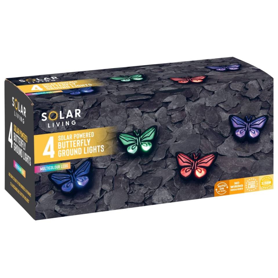 Caja de cuatro luces de tierra de mariposa con energía solar.