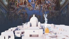 Modelo 3D del Vaticano frente a los murales de la Capilla Sixtina