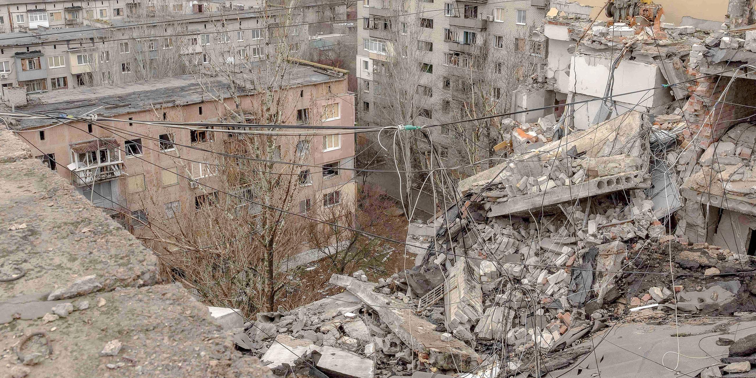 Destrucción después de atacar a Kostyantynivka, Ucrania