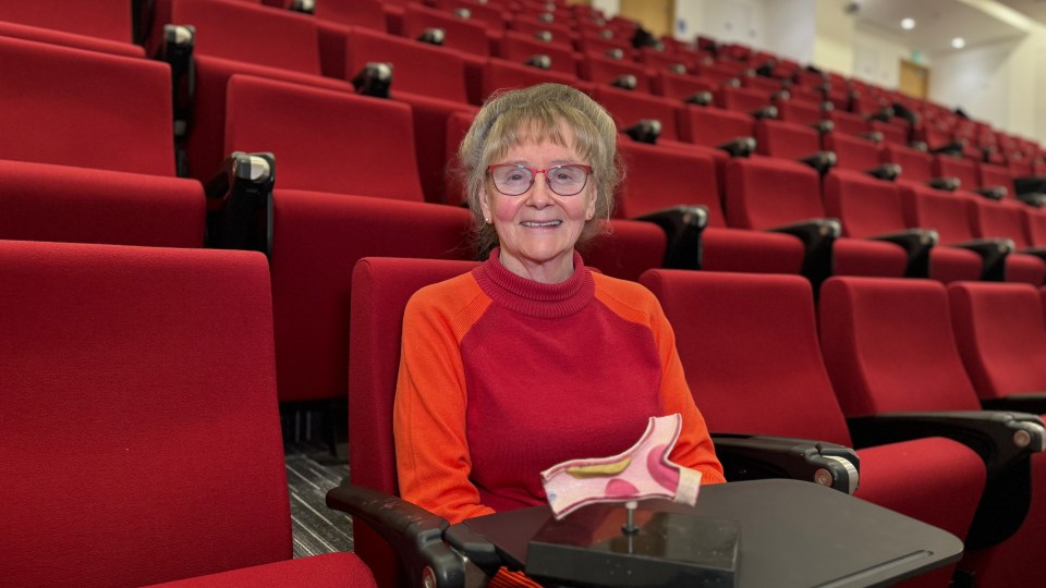 Profesor Jill Belch sentado en una sala de conferencias.