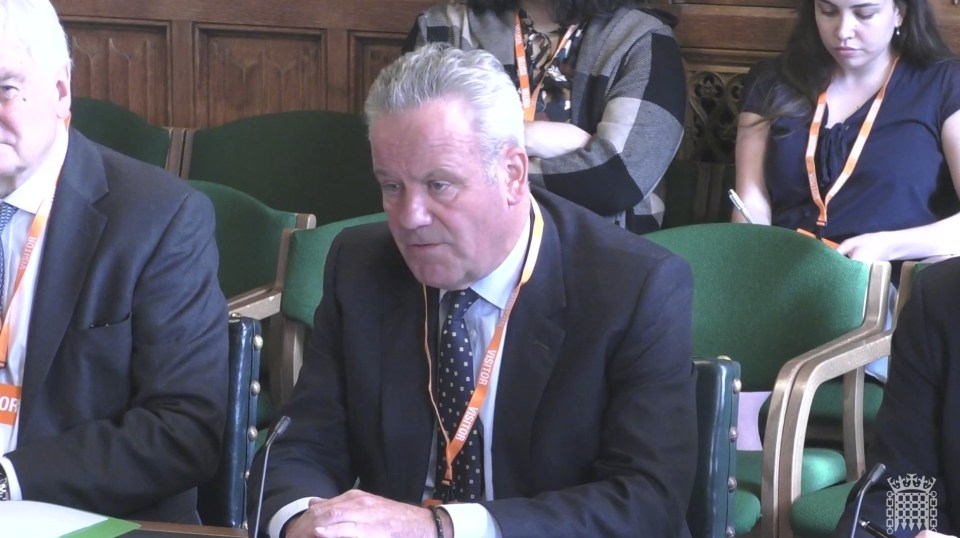 La captura de pantalla del director ejecutivo de Thames Water testifica ante un comité parlamentario.