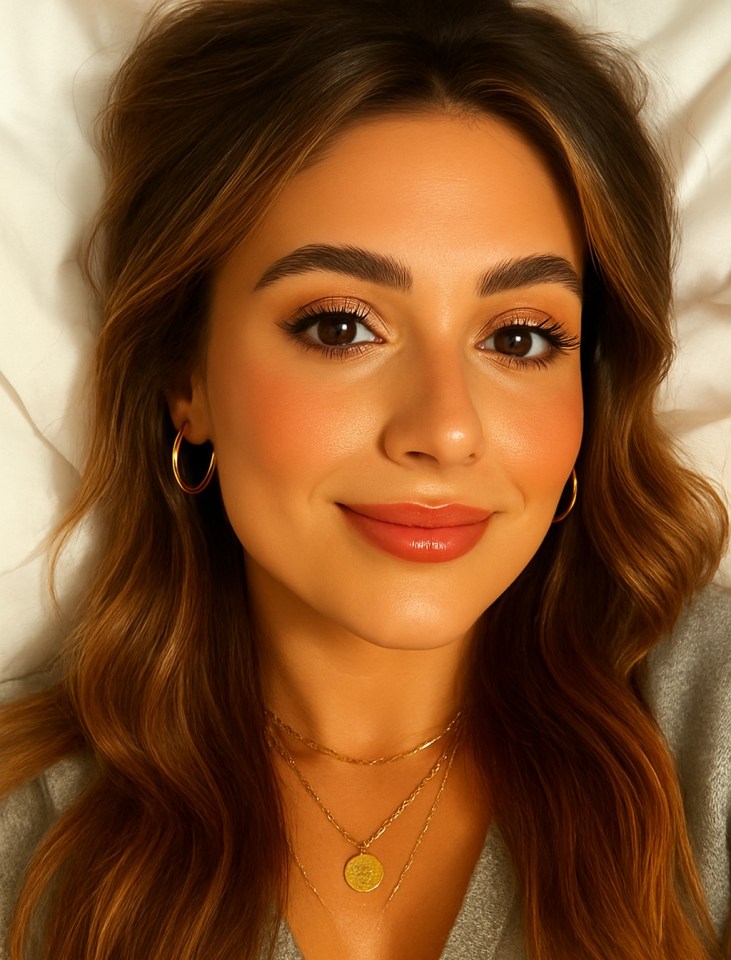 Mujer con maquillaje de verano y joyas de oro.