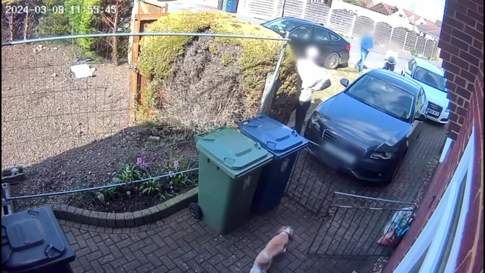 Imagen de CCTV de un automóvil que conduce hacia una mujer.