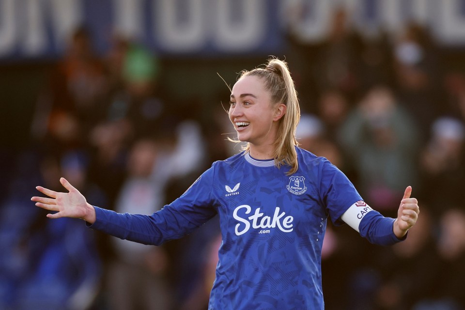 Megan Finnigan de Everton celebrando una victoria.