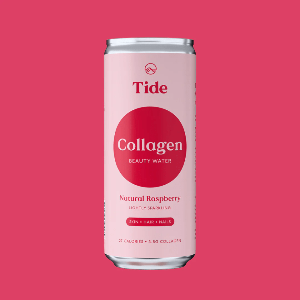 Agua de belleza de colágeno de marea, sabor a frambuesa natural.