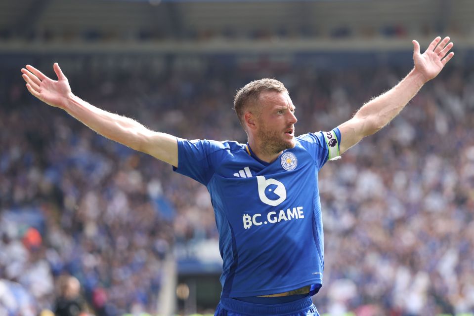 Jamie Vardy de Leicester City celebra.