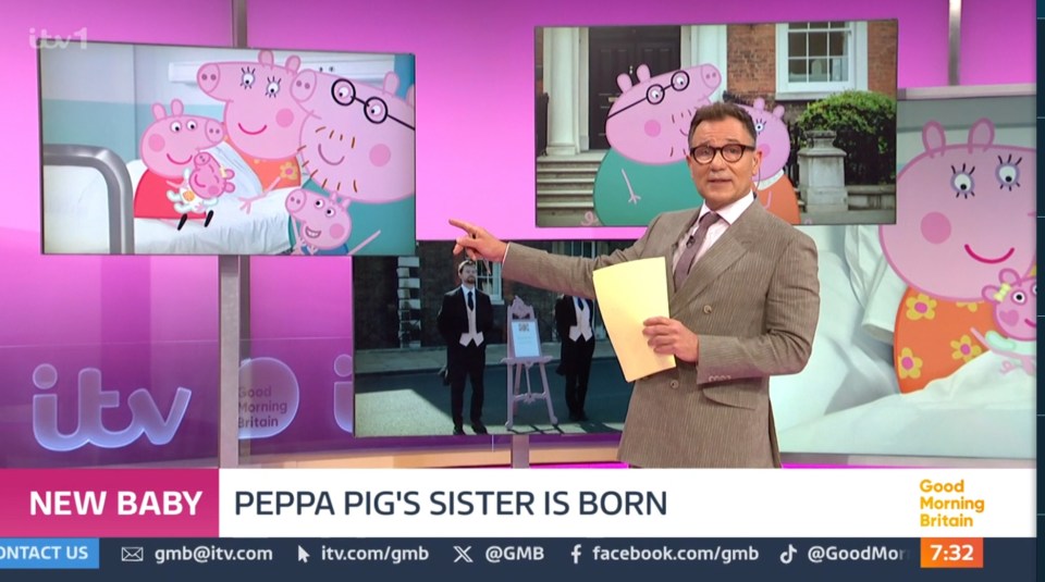 Segmento de noticias anunciando el nacimiento de la hermana de Peppa Pig.
