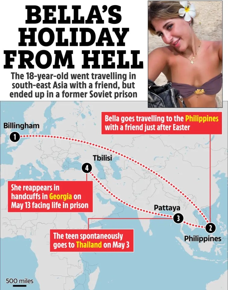 Ilustración de la ruta de viaje y el arresto de Bella Culley.