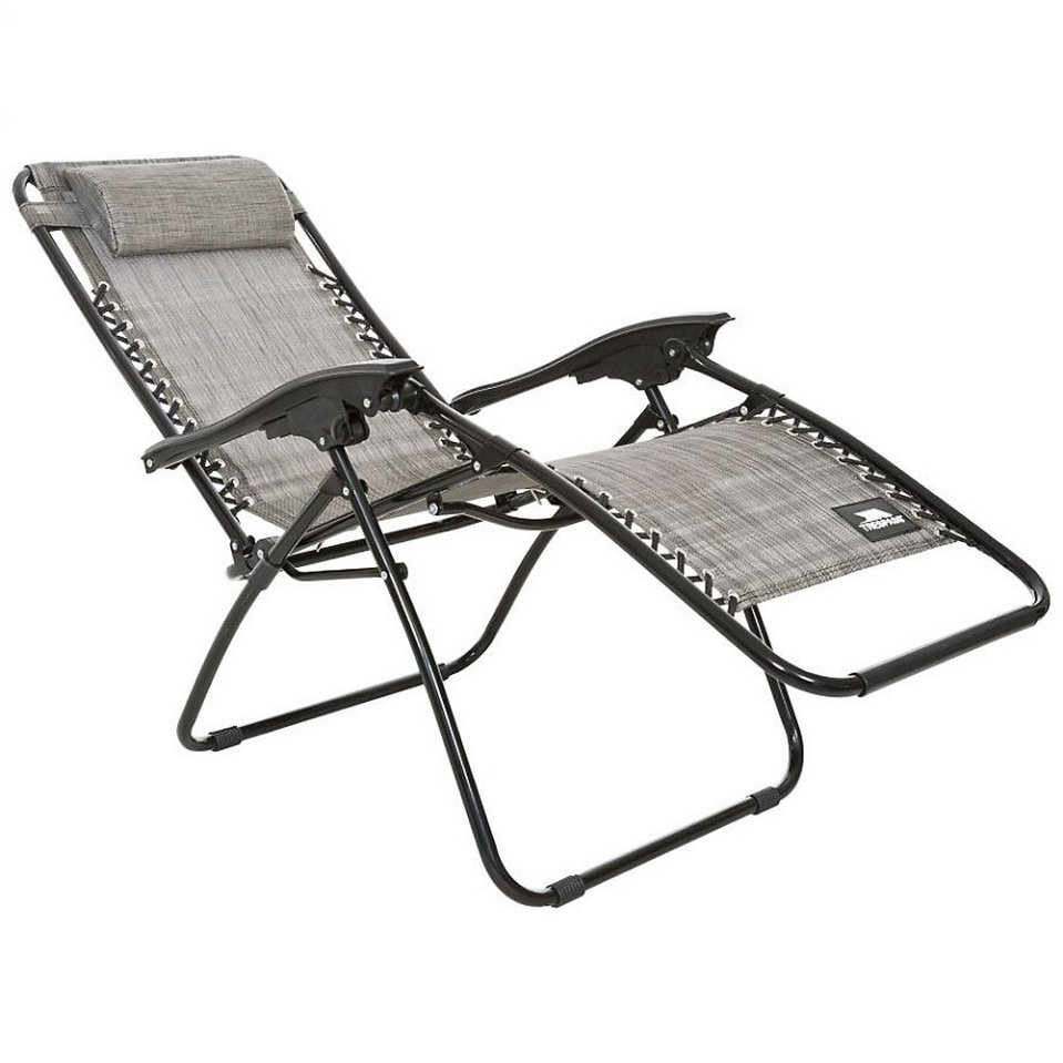 Silla de gravedad cero gris con marco negro.