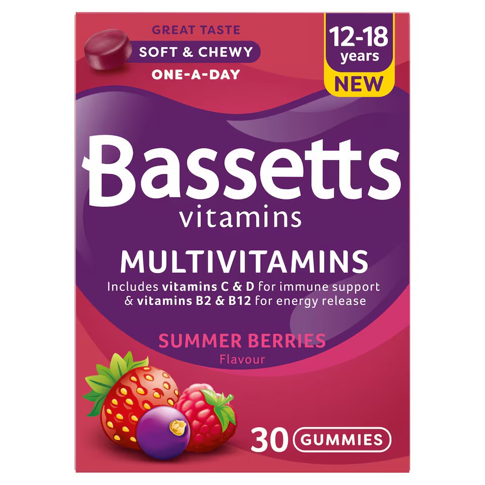 Bassetts Vitamins Multivitamins Gummies, sabor a bayas de verano, 30 gommies, de 12 a 18 años.
