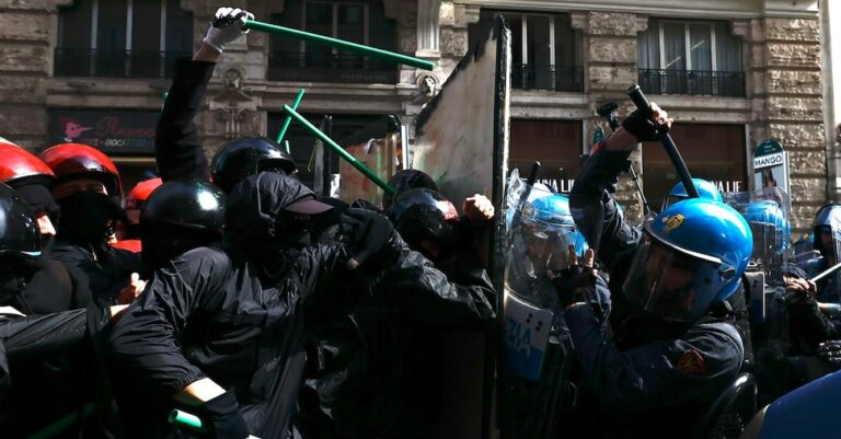 Seguridad de DL, choque entre manifestantes y policía en Roma