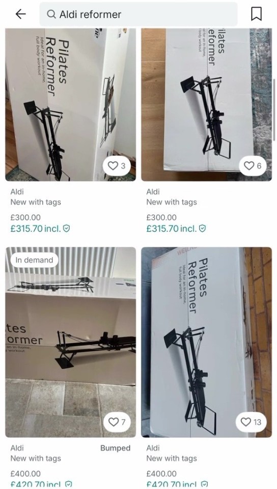 Collage de listados de eBay para reformadores de Aldi Pilates.