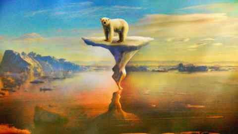Ewan White Ilustración de un oso polar que se encuentra en un iceberg que se ha derretido debajo del calentamiento global