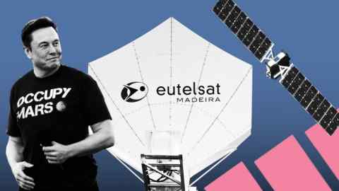 Montaje de Elon Musk, Eutelsat, SES O3B MPower satélite y gráfico