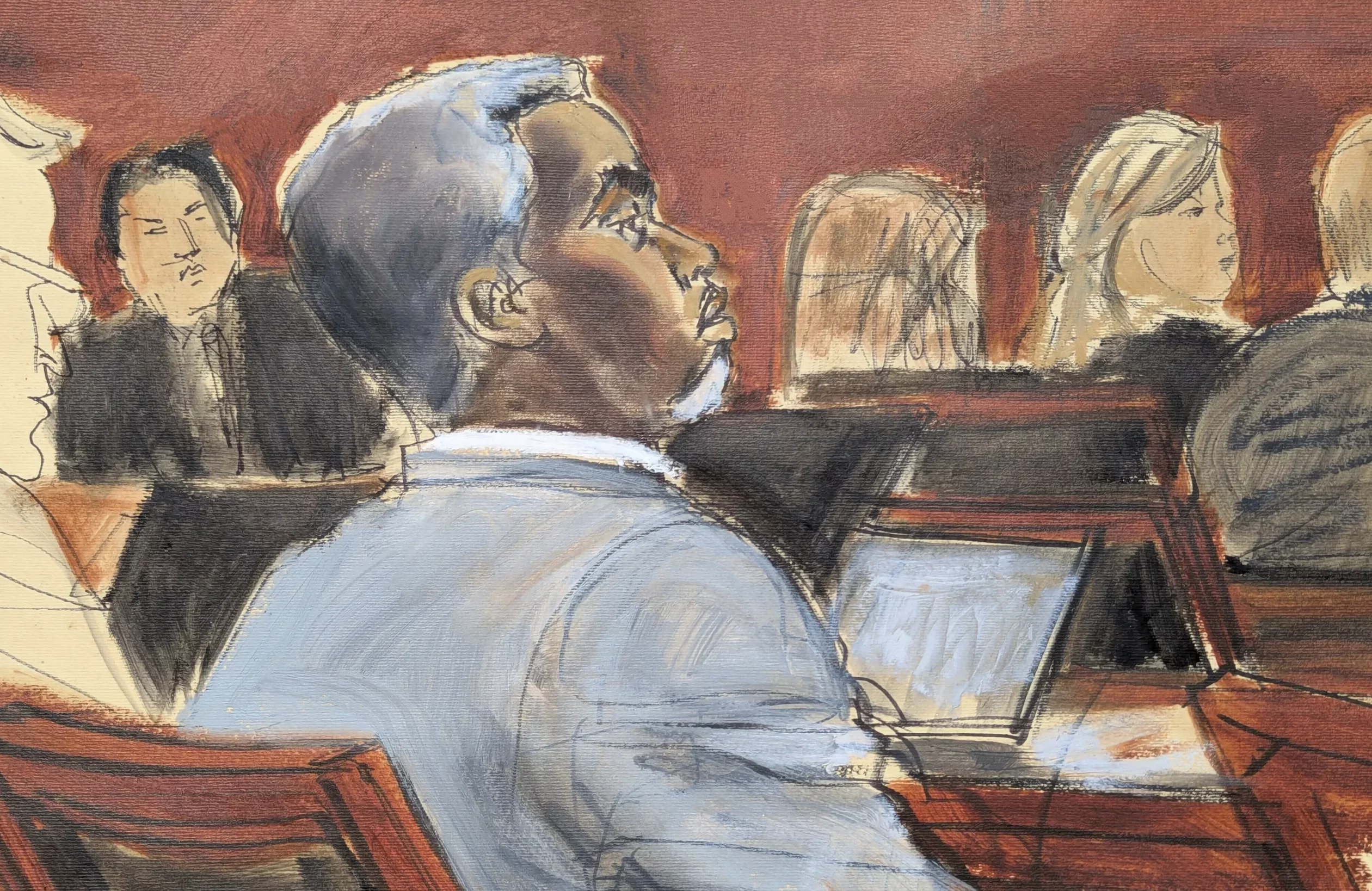 Fotos dibujadas de Sean Combs en la corte