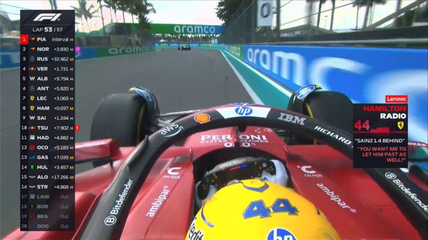Hamilton, equipo de radio de Veleno: "¿También paso a Sainz?"