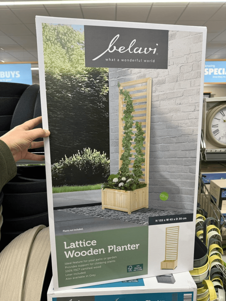 Caja que muestra una maceta de madera de celosía de Belavi.
