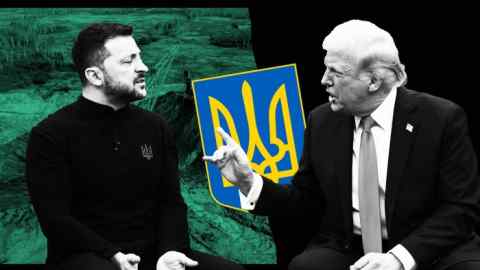El presidente ucraniano, Volodymyr Zelensky, habla con el presidente estadounidense Donald Trump
