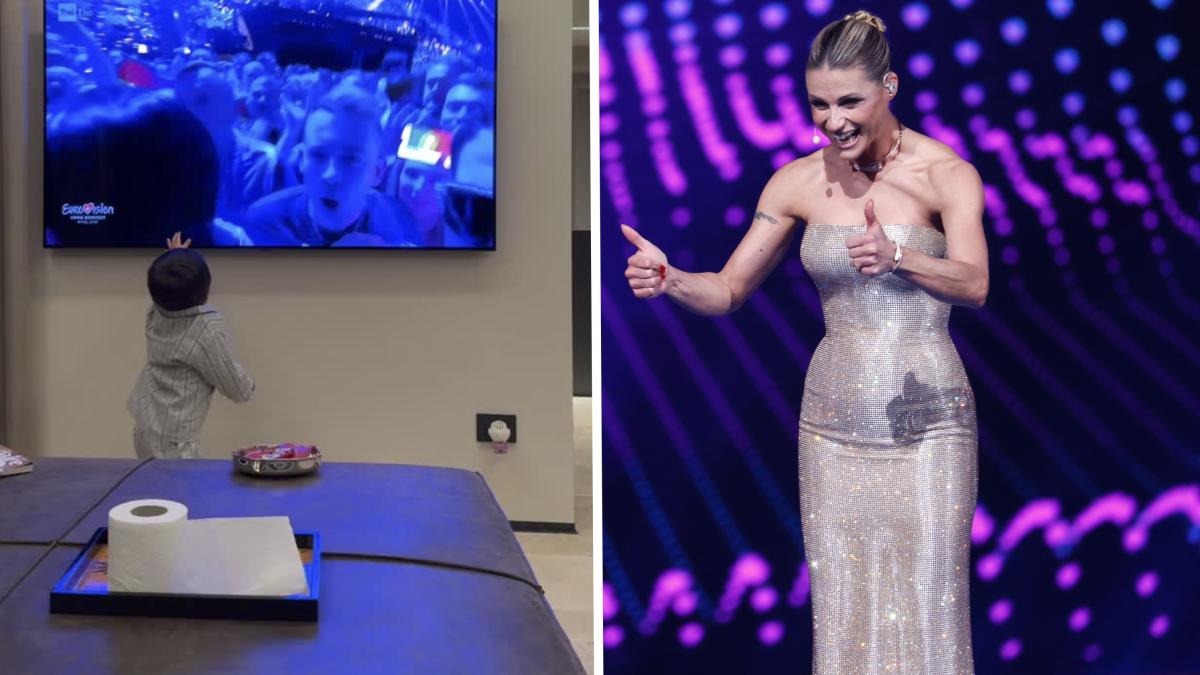 Michelle Hunziker, el nieto Cesare la ve en la televisión