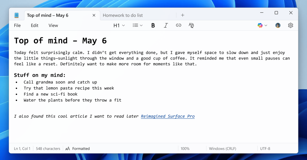 Microsoft está actualizando el Bloc de notas con formato de