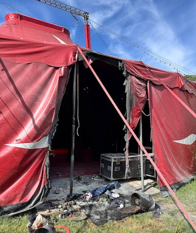 Niños heridos en fuego por fuego comedor en Circustent justo