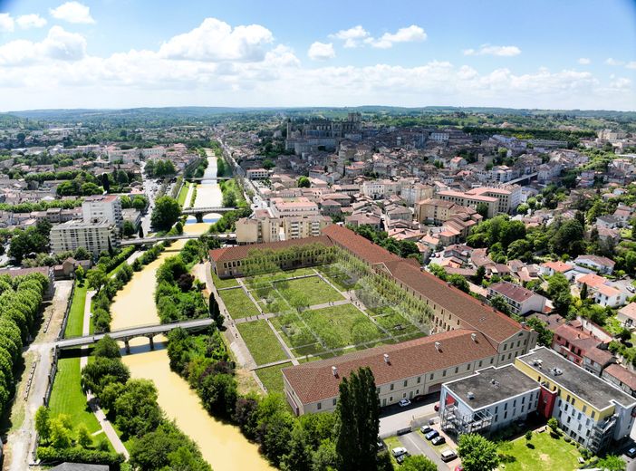 Una perspectiva aérea del proyecto "Rive Gauche" de la Caserne Espagne.
