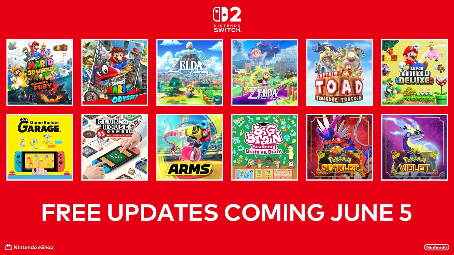 Actualizaciones gratuitas de juegos en vivo para Nintendo Switch 2,