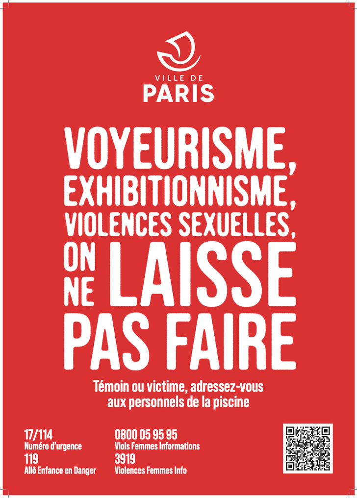 Cartel contra el voyeurismo colocados en las piscinas de París.