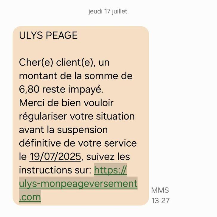Ejemplo de SMS fraudulento