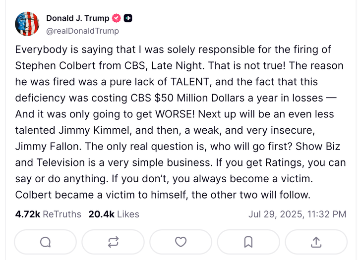 Mensaje de Trump en redes sociales