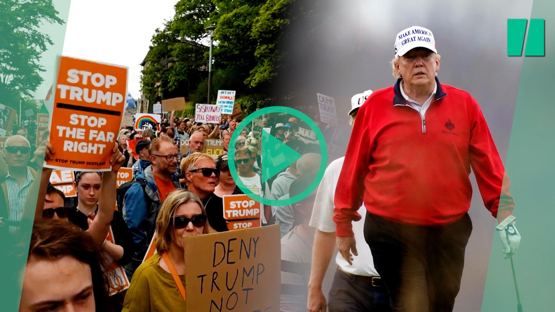 En Escocia, Donald Trump juega al golf (bajo la lluvia)
