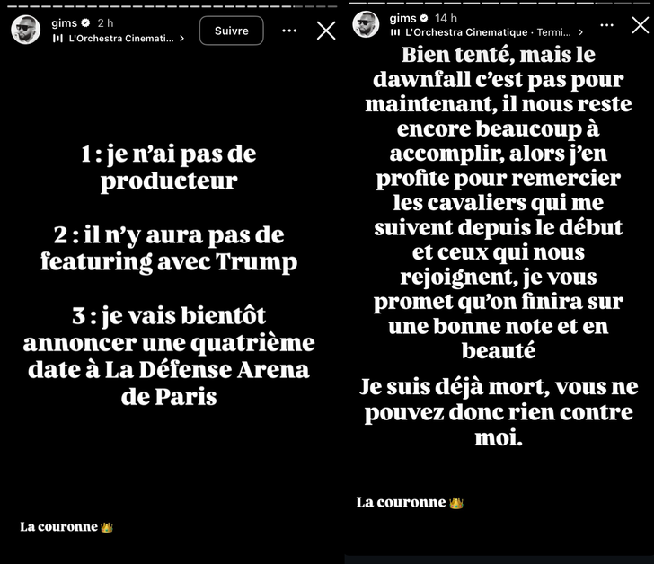 Gims a démenti la rumeur en story sur Instagram le 23 juillet.