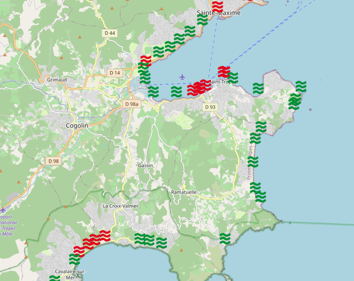 Mapa de playas cerradas