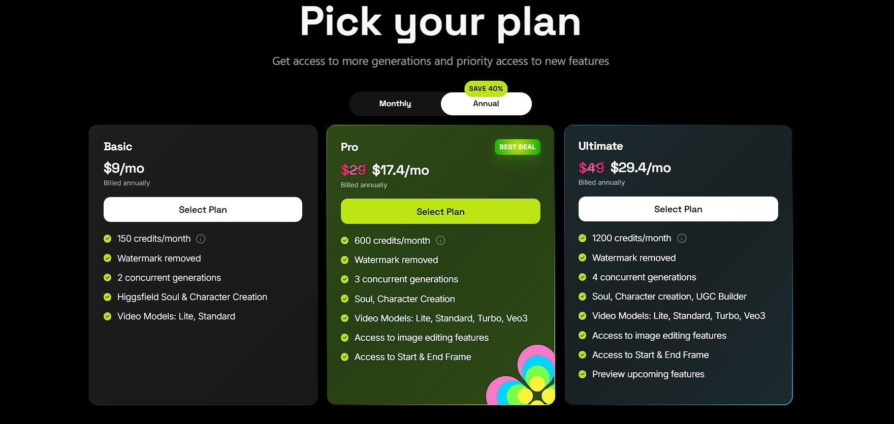Higgsfield AI - Pricing