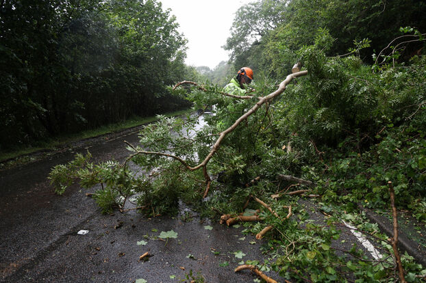 Operarios limpiando los daños provocados por la tempête Floris. Reuters/Russell Cheyne