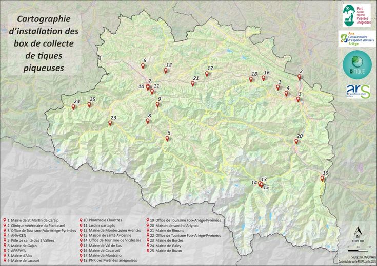 Voici une carte des lieux où il est possible de retirer les box de collecte des tiques.