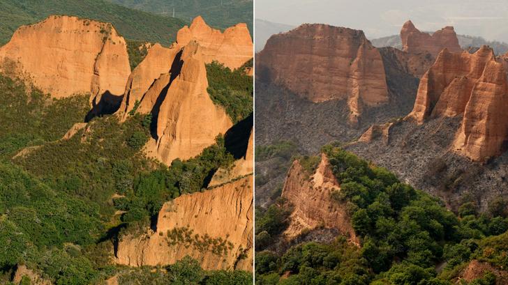 Comparación de Las Medulas antes y después del incendio.