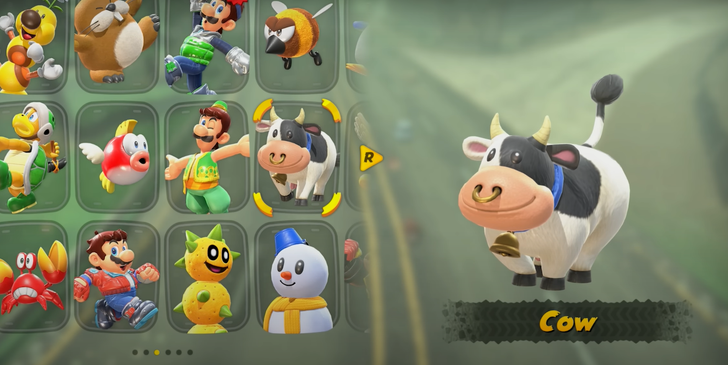 El famoso anillo nasal de la vaca de Mario Kart World.