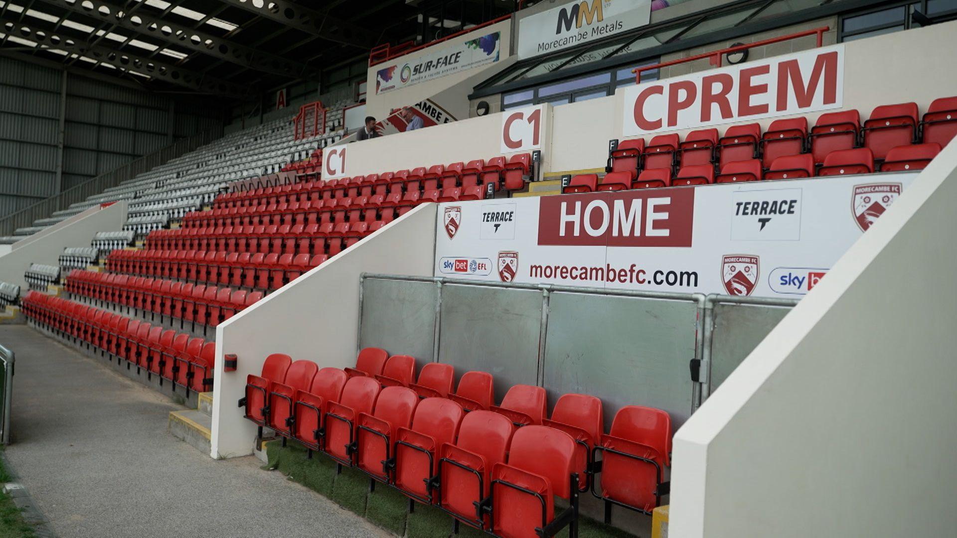 La zona de entrenamiento en el Mazuma Mobile Stadium de Morecambe