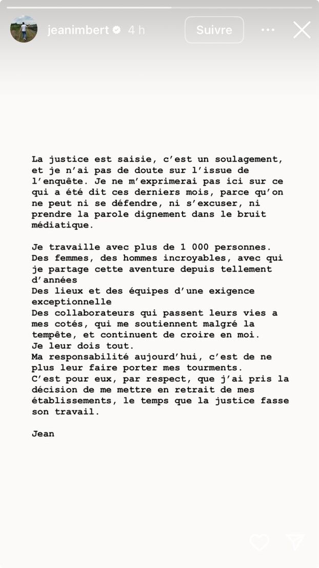 Jean Imbert 27 août 2025 Instagram @jeanimbert capture