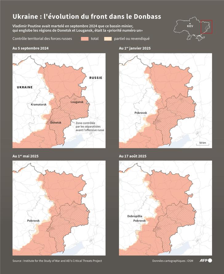 Cartas que muestran la evolución de las zonas controladas por las fuerzas rusas en el Donbass.
