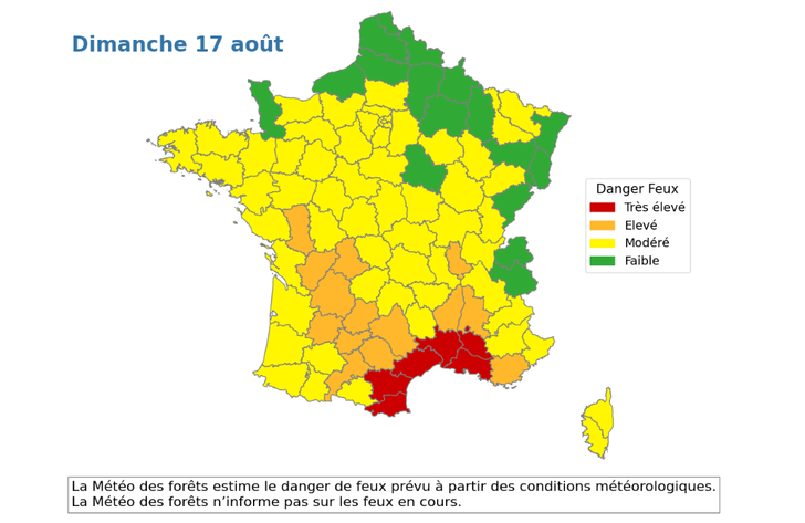 Mapa de la Météo de los Bosques con alertas activas.