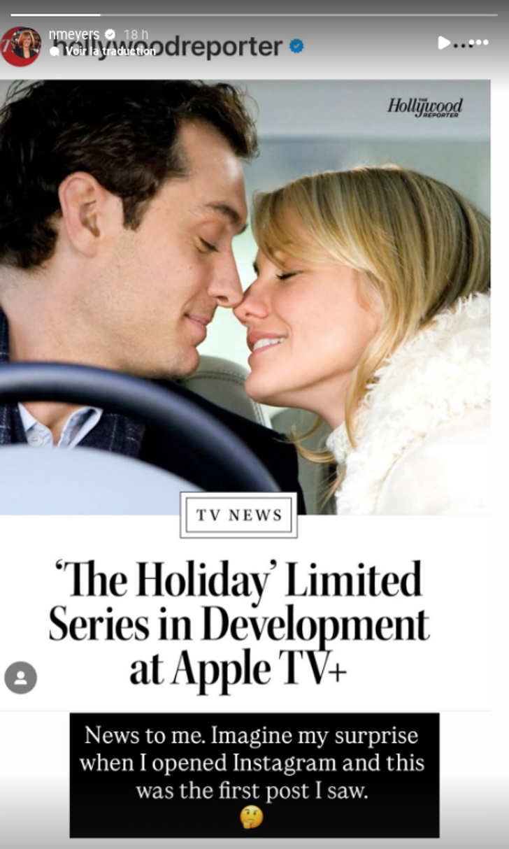 Story Instagram publicada por Nancy Meyers sobre el proyecto de mini-serie « The Holiday ».