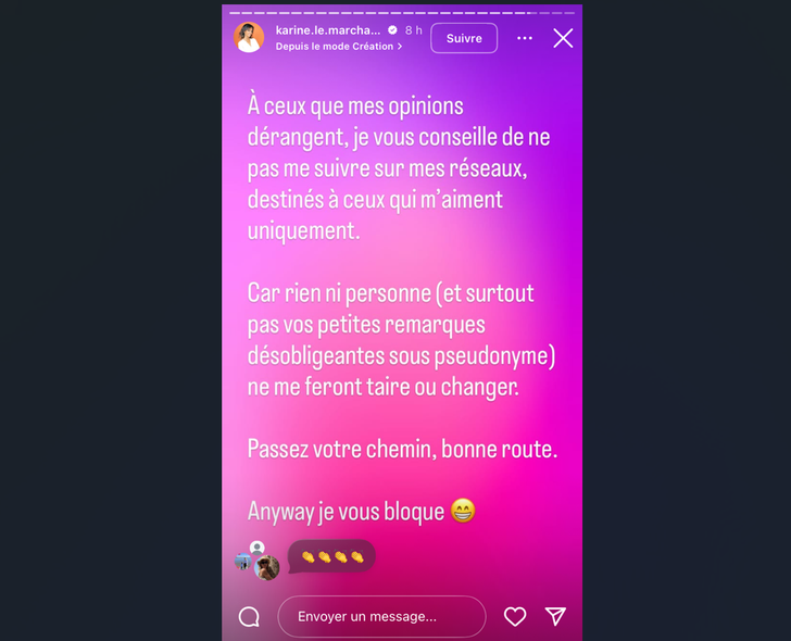 El mensaje final de Karine en Instagram.