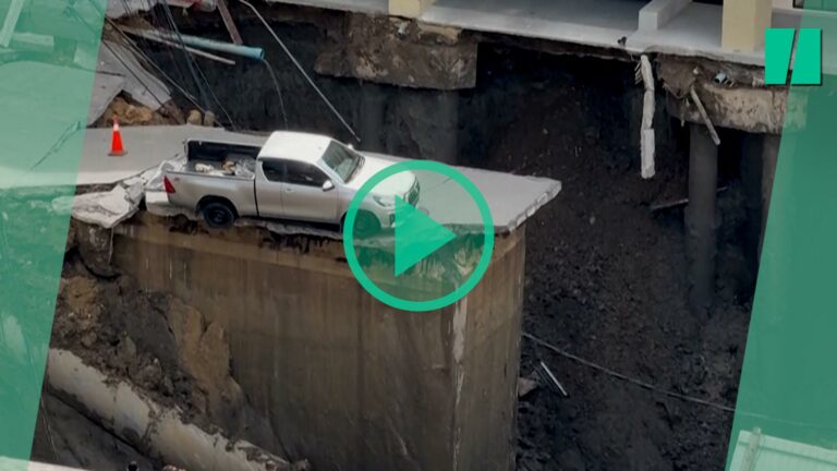 Las espectaculares imágenes de una carretera colapsando en pleno Bangkok.
