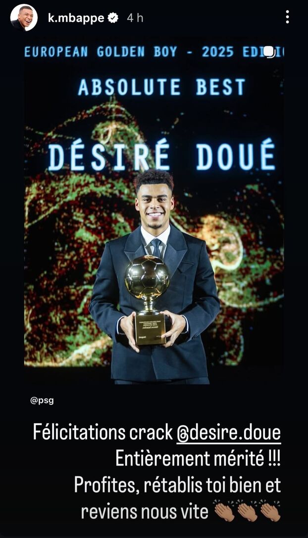 Fútbol: el bonito mensaje de Kylian Mbappé para felicitar al