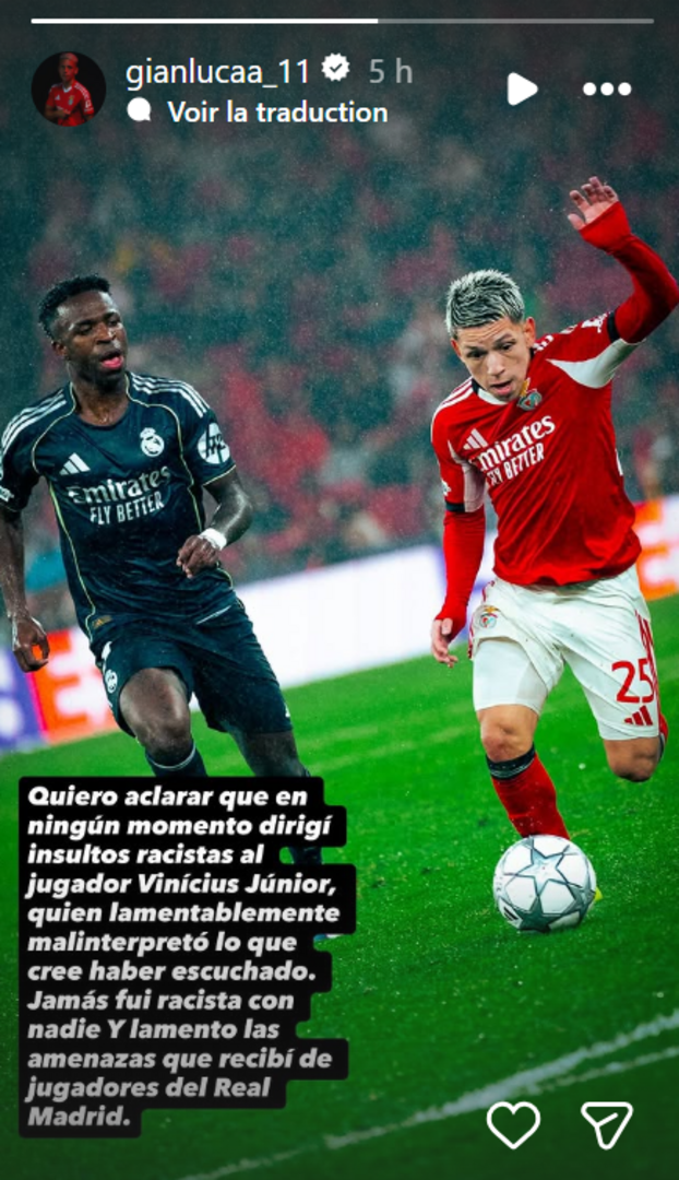 Benfica-Real Madrid: «Lo interpretó mal», Prestianni se defiende de racismo